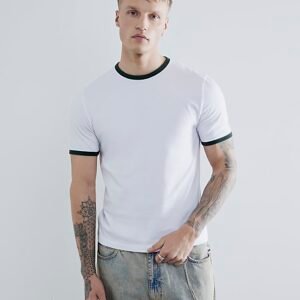 White Slim Fit Short Sleeve Ringer T-Shirt