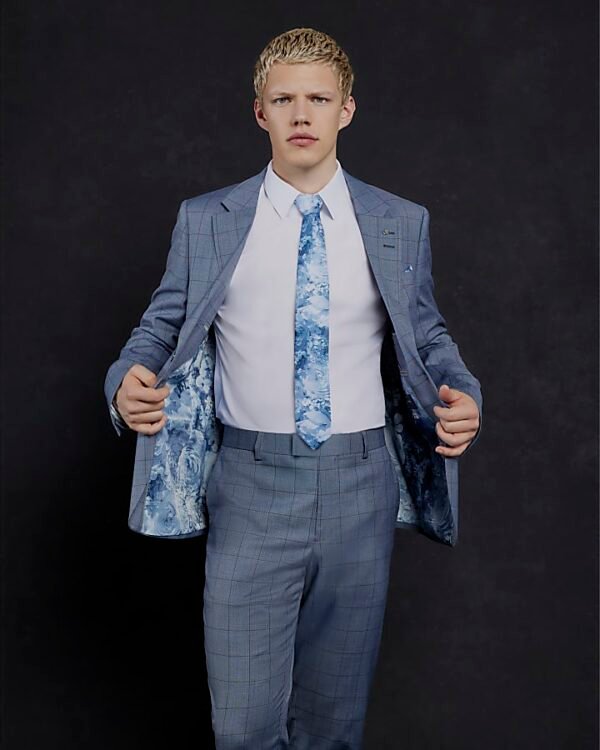 Blue Check Skinny Suit Jacket