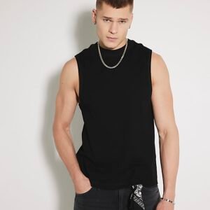 Black Regular Fit Ribbed Tank Top