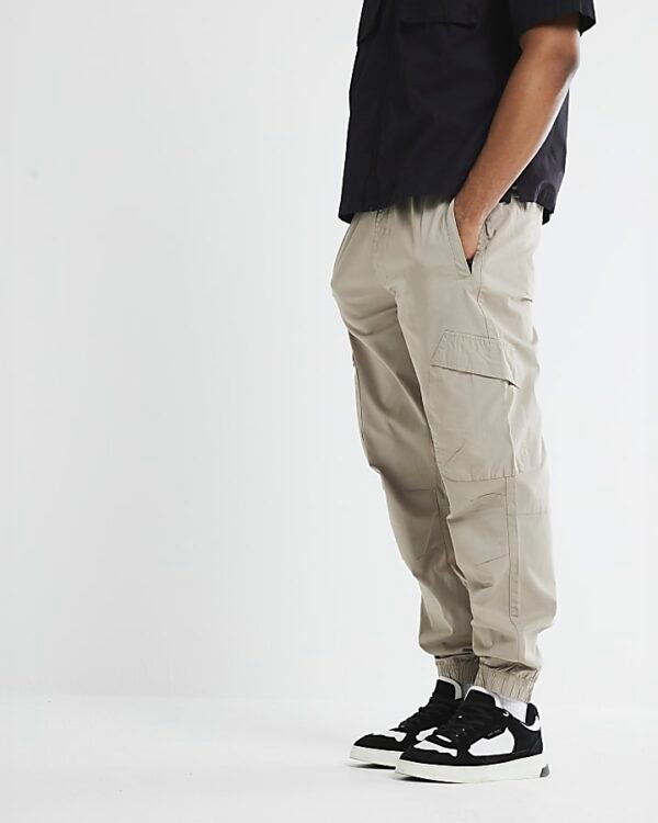 Stone Regular Fit Cuffed Cargo Trousers