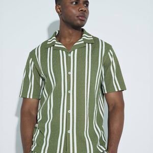 Green Regular Fit Textured Striped Polo Shirt