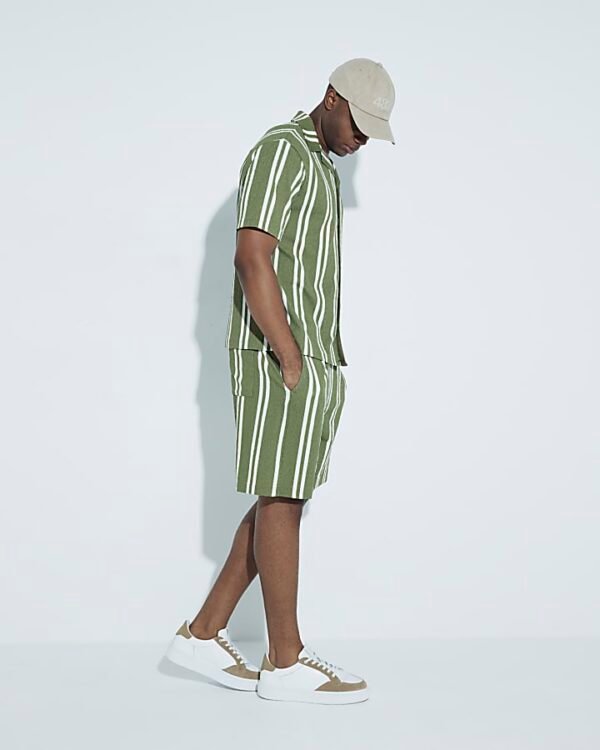 Green Regular Fit Textured Striped Shorts