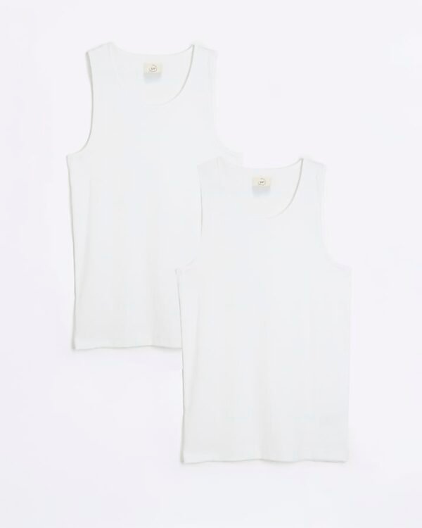 White Muscle Fit Ribbed Vest 2 Pack