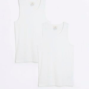 White Muscle Fit Ribbed Vest 2 Pack