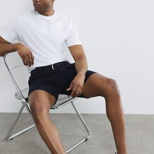 Navy Slim Fit Belted Chino Shorts