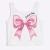 Girls White Pink Bow Tank Top