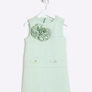 Mini Girls Green Scuba Corsage Shift Dress