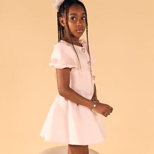 Girls Pink Scuba Bow Bubble Hem Skater Dress