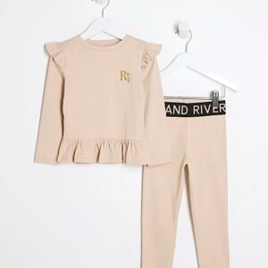 Mini Girls Beige Ribbed Top Set