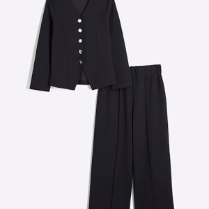 Girls Black Blazer Wide Leg Set