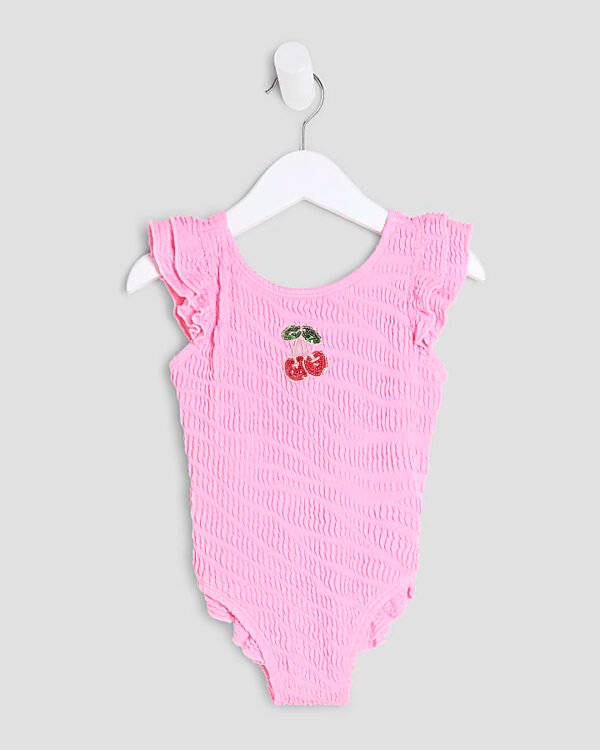 Mini Girls Pink Embellished Cherry Swimsuit