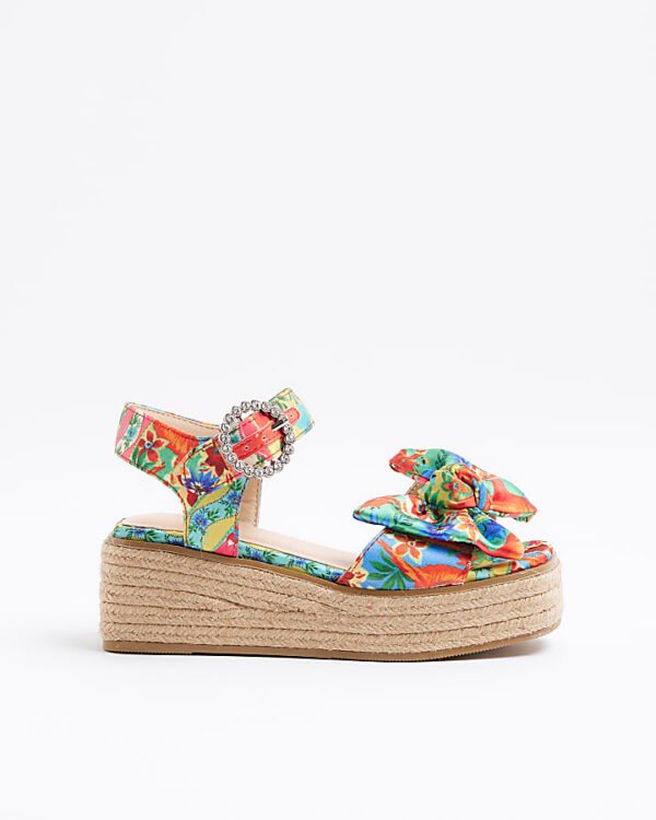 Girls Multi Coloured Printed Wedge Sandals