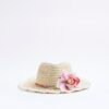 Girls Beige Orchid Straw Cowboy Hat