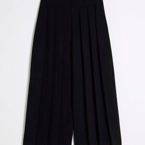 Girls Black Pleated High Waisted Trousers