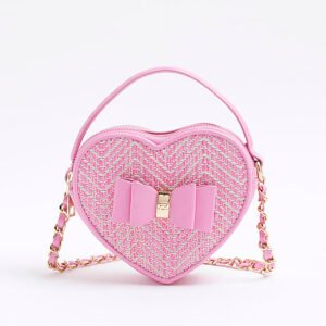 Pink Raffia Heart Cross Body Bag