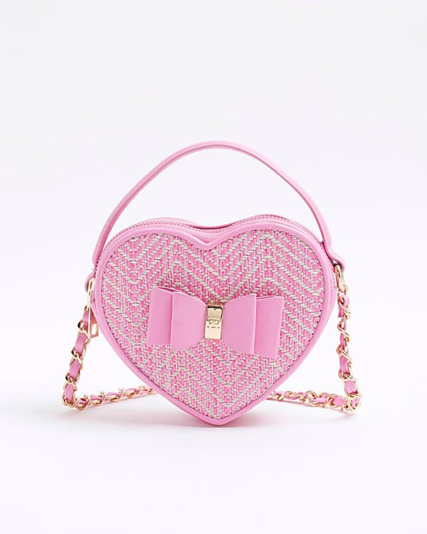 Pink Raffia Heart Cross Body Bag