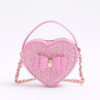 Pink Raffia Heart Cross Body Bag