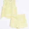 Girls Yellow Lace Top And Shorts Set