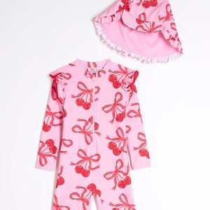 Mini Girls Red Cherry Swim Rashsuit Set