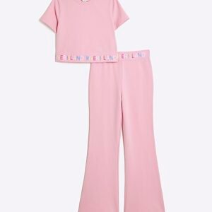 Girls Pink Kickflare Trousers Set