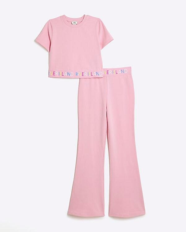 Girls Pink Kickflare Trousers Set