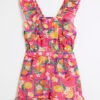 Girls Pink Lemon Print Beach Playsuit