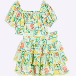 Girls Green Lemon Rara Skirt Set