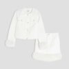 Girls White Denim Feather Set