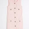 Girls Pink Button Denim Shift Dress