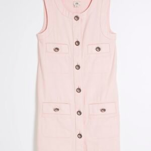 Girls Pink Button Denim Shift Dress