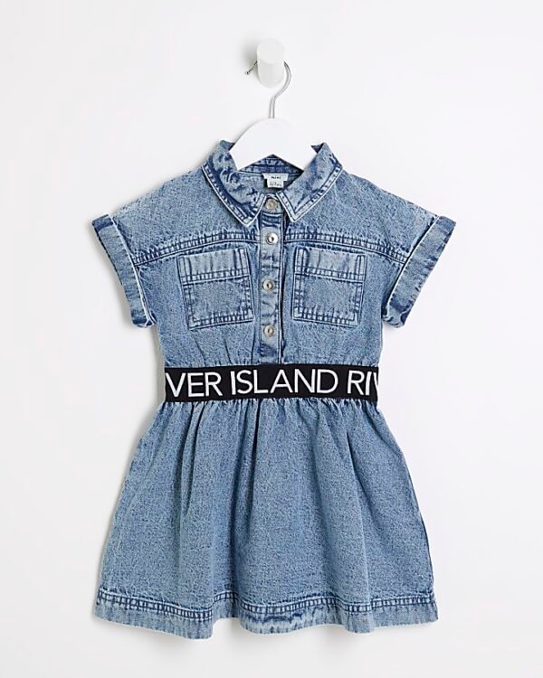 Mini Girls Blue Denim RI Waistband Dress