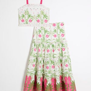 Girls Cream Tropical Palm Maxi Skirt Set