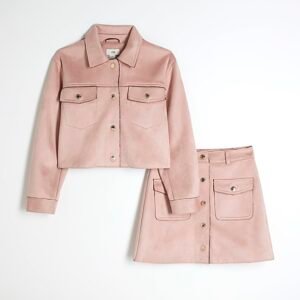 Girls Pink Suedette Jacket Set