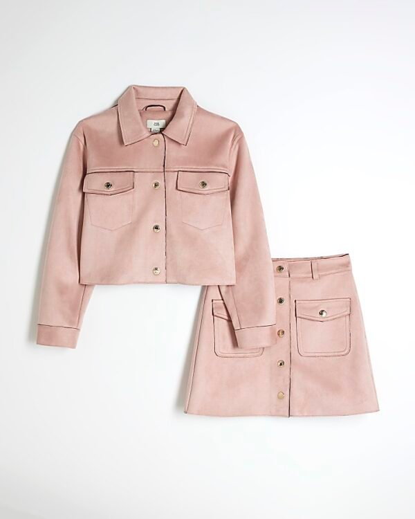 Girls Pink Suedette Jacket Set