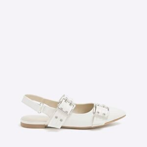 Girls Cream Patent Sling Back Strap Shoes