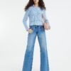 Blue high waisted relaxed straight leg jeans