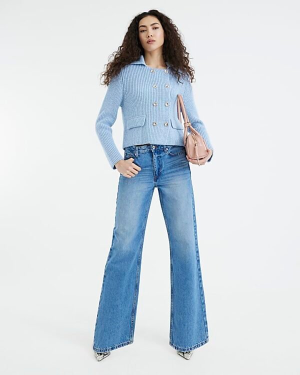 Blue high waisted relaxed straight leg jeans