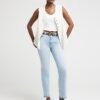 Blue high waisted slim fit straight leg jeans