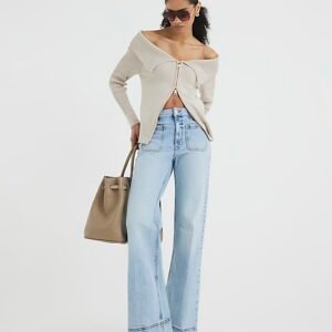 Blue high waisted front pocket wide leg jeans