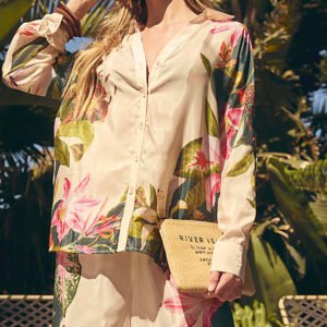 Cream Floral Print Beach Shirt