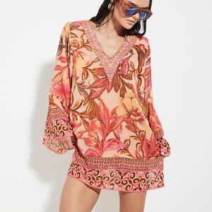 Multi Colour Floral Chiffon Tunic Beach Dress