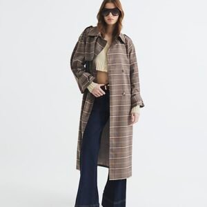 Brown Check Belted Trench Coat