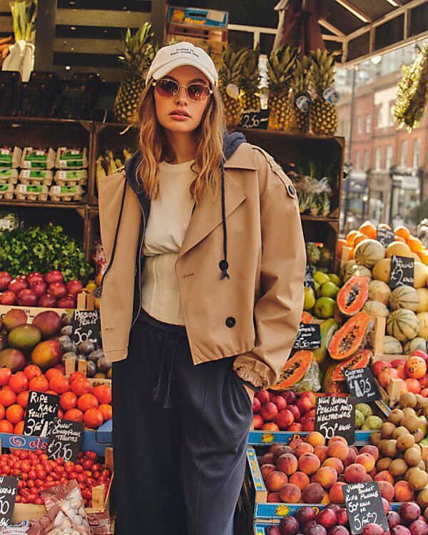 Beige Short Bubble Hem Trench Coat