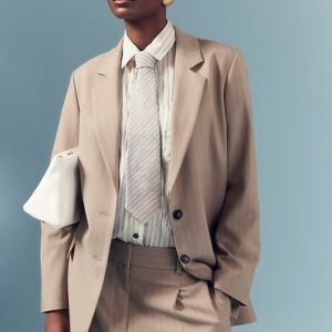 Beige Pinstripe Blazer