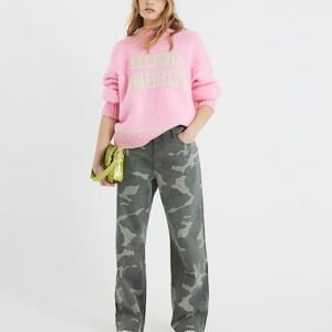 Green Denim Relaxed Straight Camo Jeans