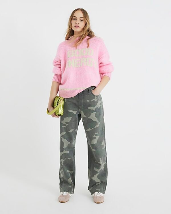 Green Denim Relaxed Straight Camo Jeans