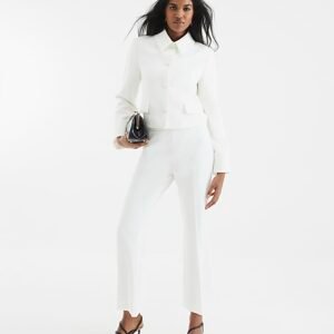 White Cropped Flare Trousers