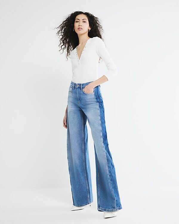 Blue Denim Side Stripe Barrel Jeans