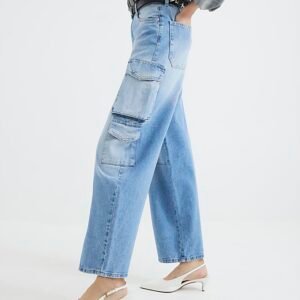 Blue Cargo Pocket Barrel Leg Jeans