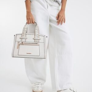 Cream Webbing Handle Monogram Tote Bag